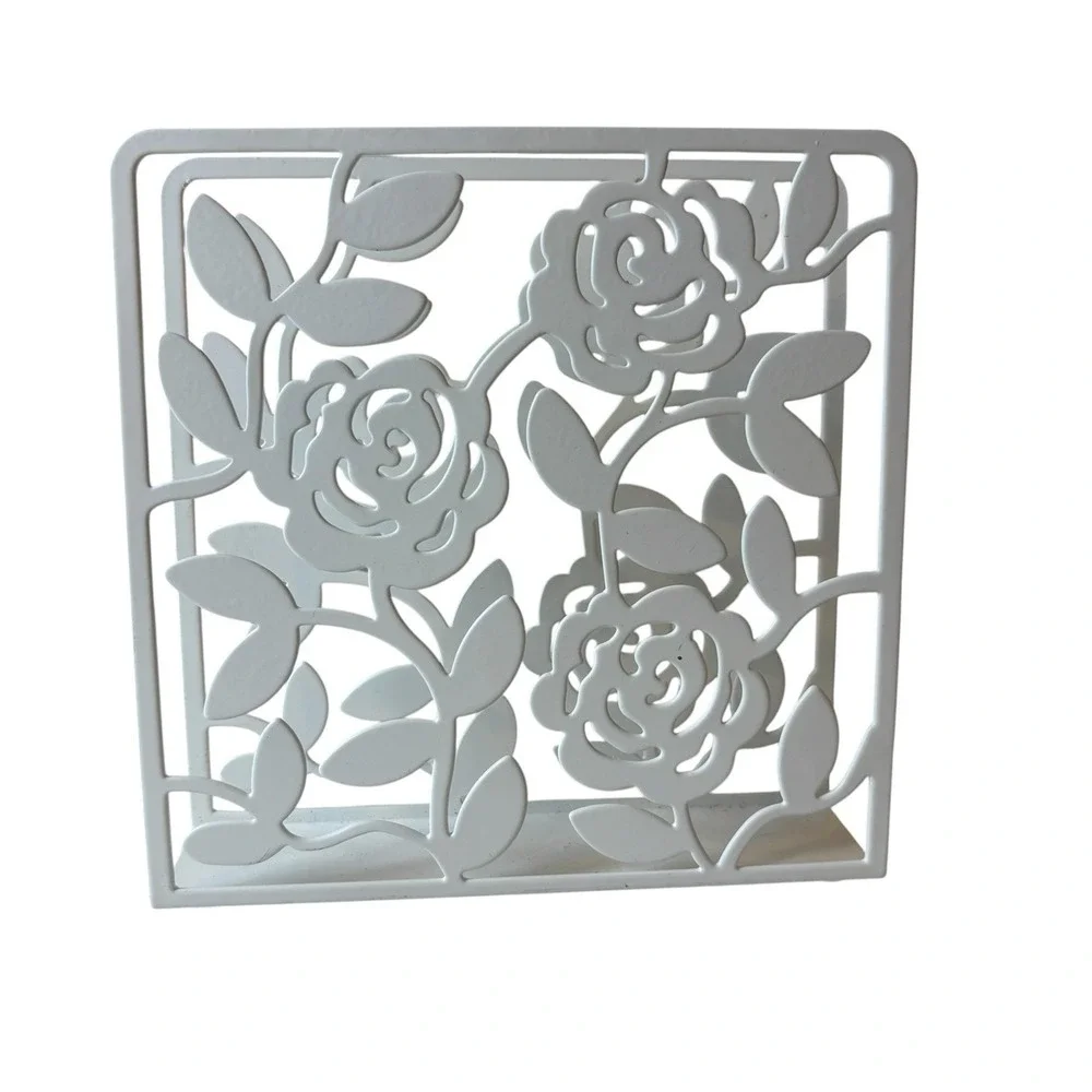 IKEA White Rose Napkin Holder Pretty Flower Cut-Out Design 6